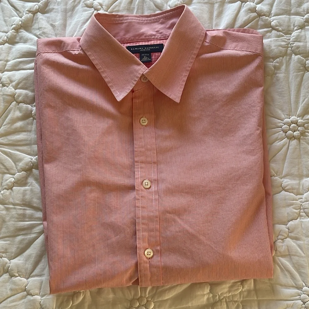 Banana Republic   Men's   Short Sleeve Cotton   Button Down Slim Fit 17-17 1/2